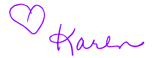 Karen's handwritten heart and name signature
